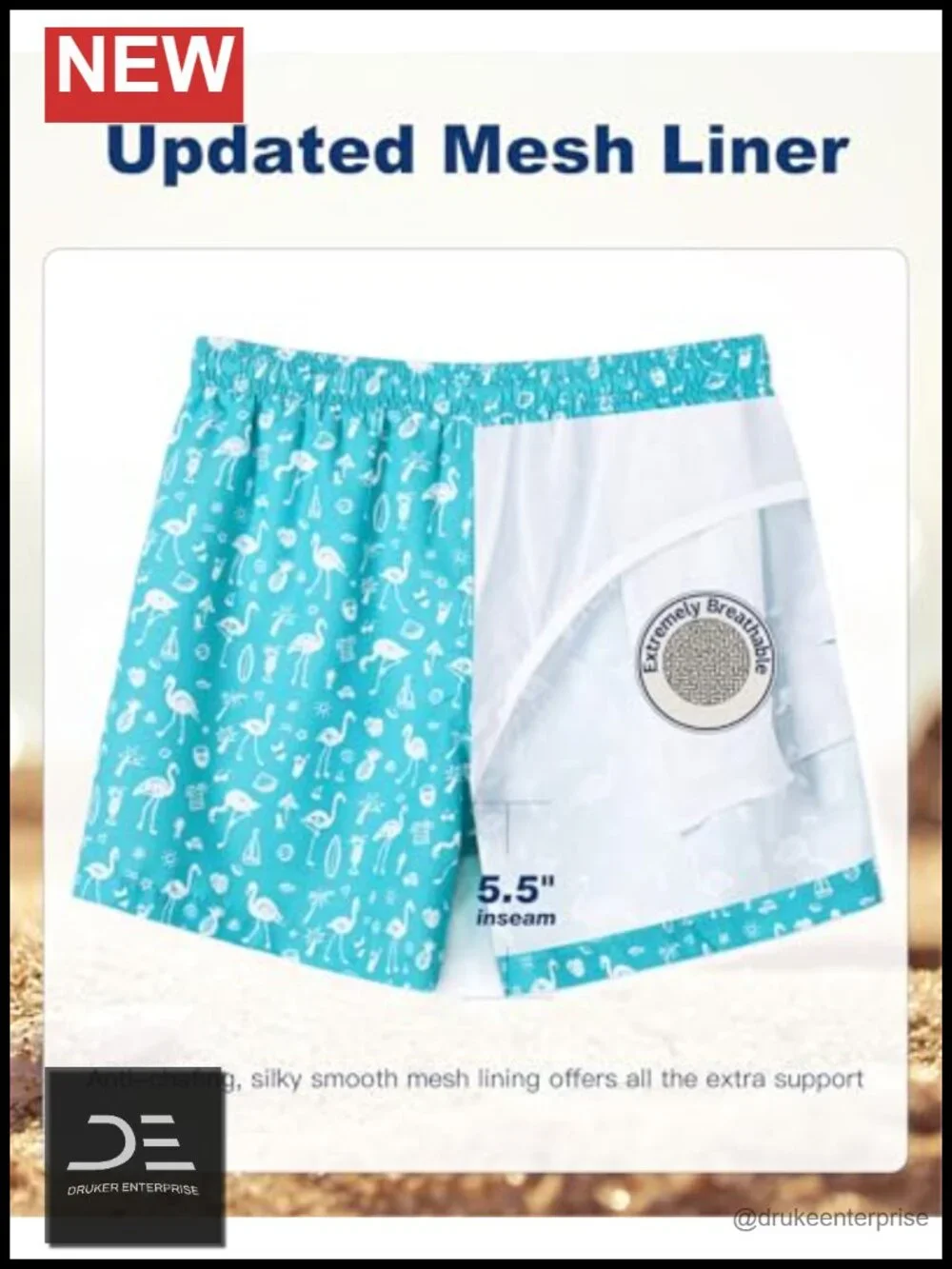 Quick Dry 5 Inch Swim Trunks with Mesh Lining and Drawstring